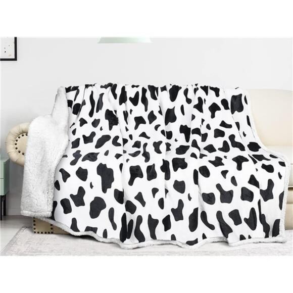 Cow Print Sherpa Fleece Blanket,Super SoftPlush Throw Blanket for Couch,Cow Gift - Picture 5 of 8